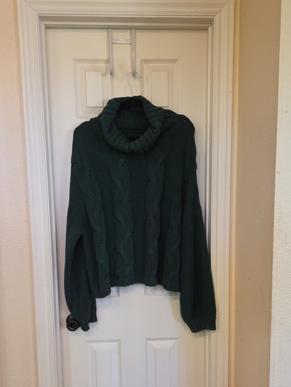 Forest Green Cable-Knit Cowl Neck Sweater